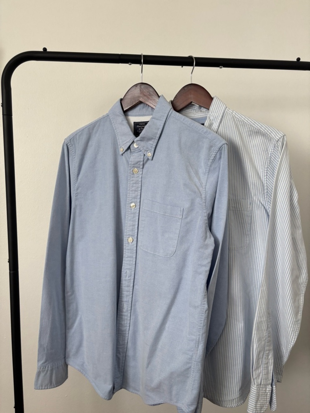 Abercrombie Classic Light Blue and Striped Oxford Button-Down Shirts. Set of two